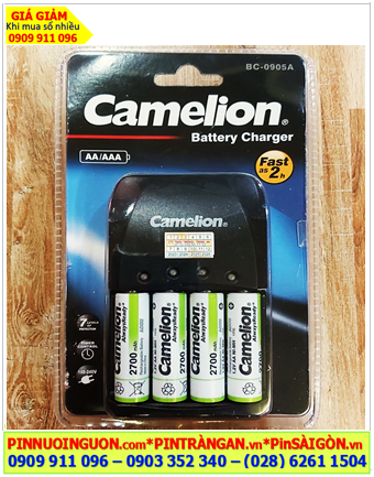 Camelion BC-0905A, Bộ sạc Pin nhanh 2giờ kèm 4 Pin sạc Camelion NH-AA2500ARBP2 AlwaysReady-1.2V
